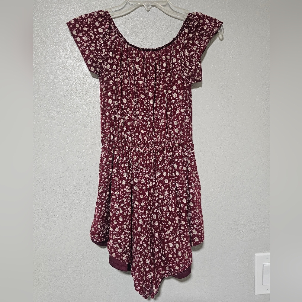 Princess Polly Reverse off the shoulder maroon flower Country romper - Picture 3 of 7